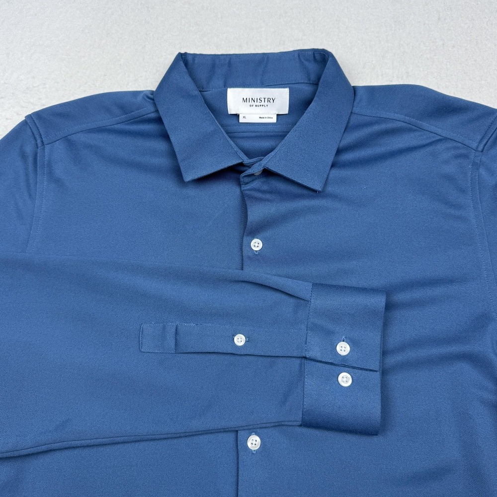 Ministry Of Supply Shirt Mens XL Blue Knit Performance Dress Button Front